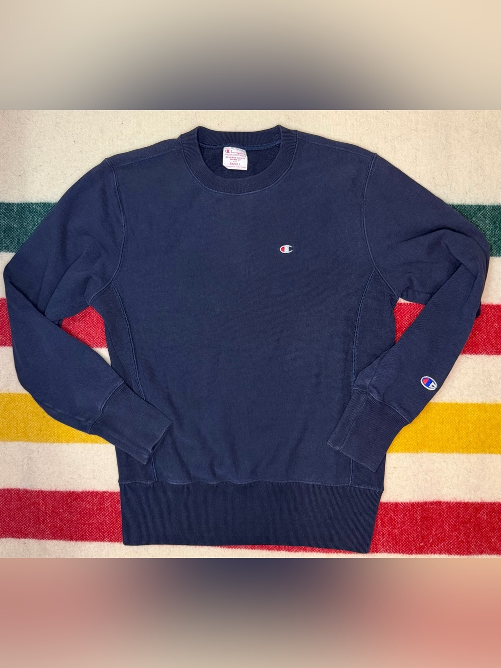 VTG 70s Champion Reverse Weave Navy Blue Blank Crewneck Sweatshirt SMALL
